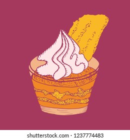 Yummy cupcake in glass in hand drawn style. Vector illustration