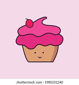 Yummy Cupcake Icon. Vector Illustration of a Cute Bakery Symbol.