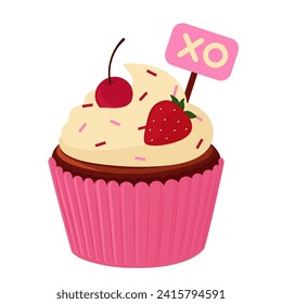 Yummy cupcake for Valentine's Day on white background