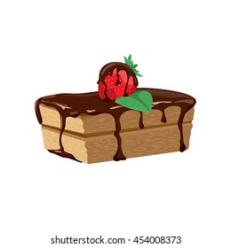 Yummy cupcake vector illustration. Cake with berries, mint and chocolate icon in flat style. The symbol of the cupcake isolated from the background. 