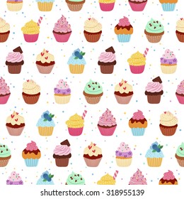 Yummy cupcakes vector seamless pattern