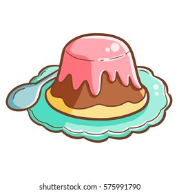 Yummy and cute chocolate pudding with strawberry topping - vector.