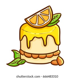 Yummy and cute orange cake ready to eat - vector.