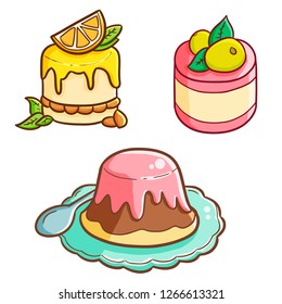 Yummy and cute pudding set - vector.