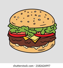 Yummy Delicious Beef Cheeseburger Vector Ilustración