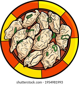 Yummy and delicious Gyoza on red yellow plate