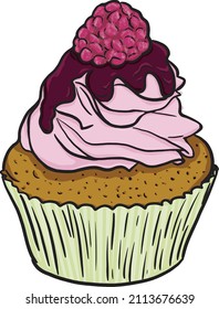 Yummy dessert cupcake with raspberry