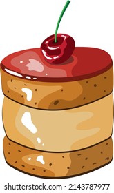 yummy dessert illustration. delicious cake with cherry. tasty food. yummy pastry. cute bakery