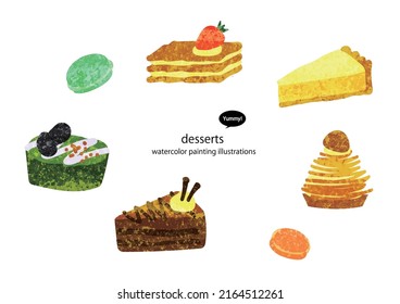 yummy desserts, watercolor painting illustrations