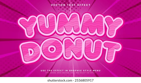 Yummy Donut 3d efeito de texto editável modelo adequado para produtos de alimentos doces