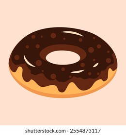 Yummy donut with chocolate glaze in simple style. Appetising dessert vector illustration. Side view of a sweet and cute pastry.
