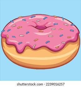 yummy donut with pink icing and blue background