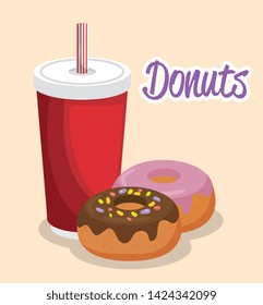 yummy donuts with beverage vector illustration graphic design