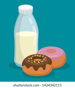 yummy donuts with beverage vector illustration graphic design