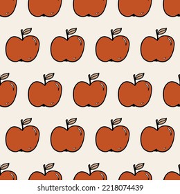 Yummy Doodle linear colorful vector hand drawn red apples in horizontal rows fall autumn seasonal seamless repeat pattern on light background 