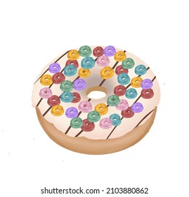 Yummy Doughnut With Froot Loops Cereal On Top Vector