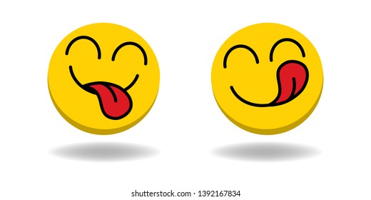 yummy emoji icon. funny smiling face with mouth and tongue gourmet enjoying taste and hungry. delicious, happy yellow character isolated cartoons symbol -vector 