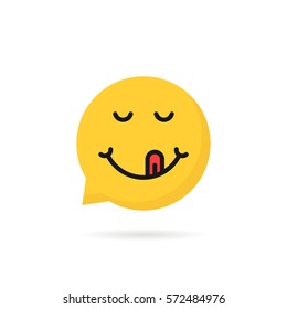 yummy emoji speech bubble logo. concept of simple chatbot button, dialog service, happiness, humor, social network avatar element, pleased. flat style trend modern graphic design on white background