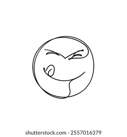 yummy face emoticon in continuous line drawing