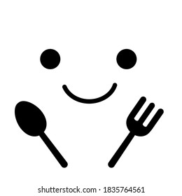 yummy face icon with fork and spoon	
