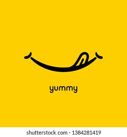 Yummy face smile delicious icon logo. Yummy tongue emoji tasty or hungry mouth smile.