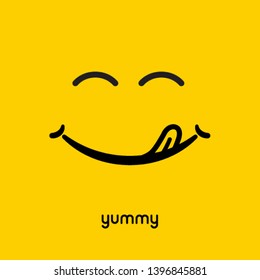 Yummy face smile delicious icon logo. Yummy tongue emoji tasty or hungry mouth smile.