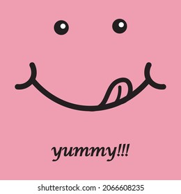 Yummy face smiles delicious icon logo.  Delicious tongue emoji or hungry mouth smile symbol,vector, illustration 