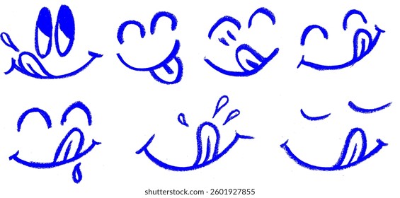Yummy Food Smiley Crayon Chalk Drawing Vector Set