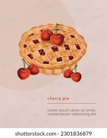 Yummy fruit pie berries illustration design template