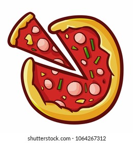 Yummy and funny cute rounded pizza - vector.
