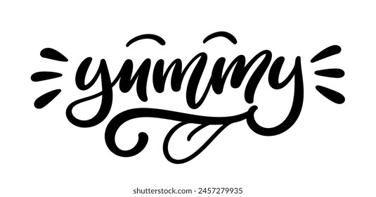 Yummy hand drawn lettering. Calligraphic text isolated on white background. Yummy - script calligraphy. Modern lettering design.