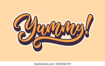 Yummy! hand drawn lettering composition for cafe menu, restaurant, shop and market. The word Yummy modern lettering for logo, sticker, badge.