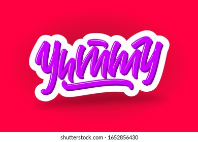 Yummy hand drawn modern brush lettering text. Vector illustration logo for print and advertising