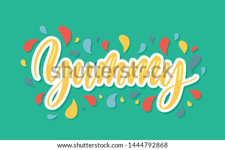 Yummy hand lettering vector label.