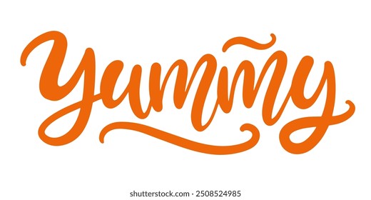 Yummy hand written word. Label sticker, banner, badge design. Vector lettering isolated on white