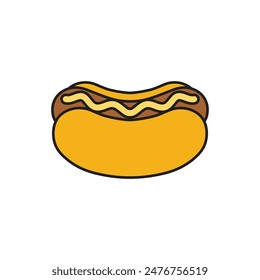 Yummy hot dog icon isolated on white background. Fast food takeaway meal with sausage for menu cafe design. Vector illustration.