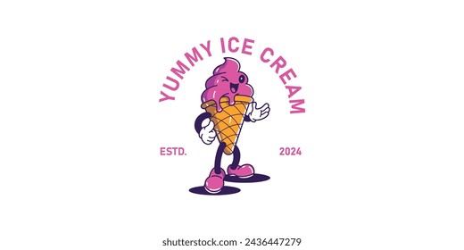 yummy ice cream cartoon character vector