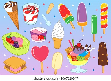 Yummy Ice Cream and Parfait Vector Illustration such as print on canvas, textile, bag, purse, note book, etc. 
