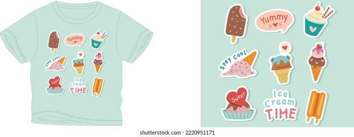 Yummy ice cream time t-shirt design background color is a light green and t-shirt color is a light green beautiful color and beautiful design