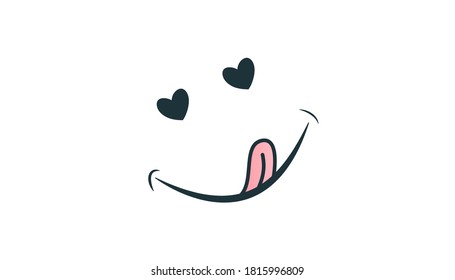 Yummy icon. Hungry smiling face with mouth and tongue emoji. Delicious, healthy funny lunch tasty mood smile avatar happy yellow character cute vector isolated cartoon symbol