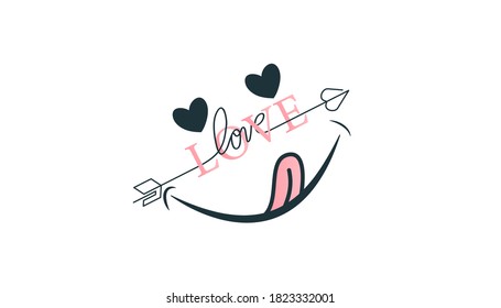 Yummy icon. Hungry smiling face with mouth and tongue emoji. Delicious, healthy funny lunch tasty mood smile avatar happy yellow character cute vector isolated cartoon symbol. Love symbol tagline.