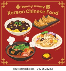 Yummy Korean Chinese Food illustration, Vector EPS