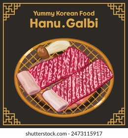 Yummy Korean Food BBQ 
Galbi illustration, Beef short ribs,Vector EPS