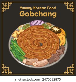 Leckeres koreanisches Essen BBQ 
Gopchang Illustration, Vektorgrafik EPS