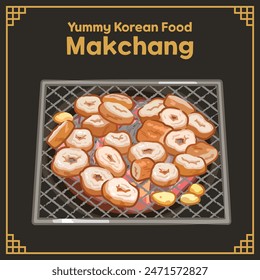 Yummy Korean Food BBQ 
Makchang illustration, Pig'intestines, Vector EPS