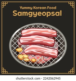 Yummy Korean Food BBQ Samgyeopsal Vector EPS