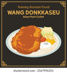 Yummy Korean Food illustration vector, Wang Donkkaseu, Giant Pork Cutlet