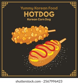 Yummy Korean Food illustration vector, Hotdog, Korean Corn Dog