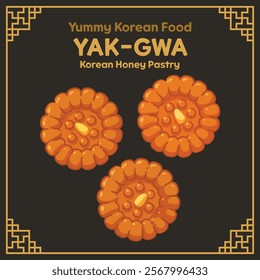 Yummy Korean Food illustration vector, Yakgwa, Korean Honey Pastry