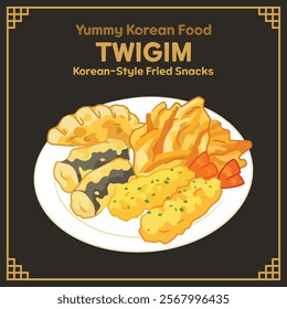 Yummy Korean Food illustration vector, Twigim, Korean-Style Fried Snacks